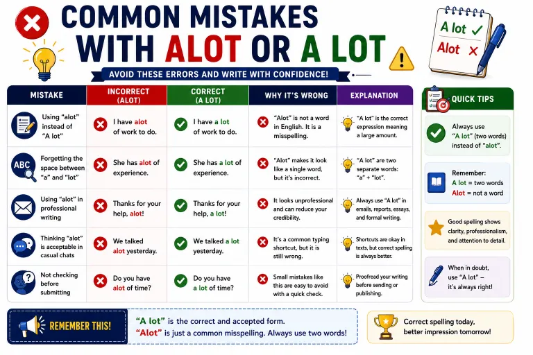 Common Mistakes with Alot or A Lot
